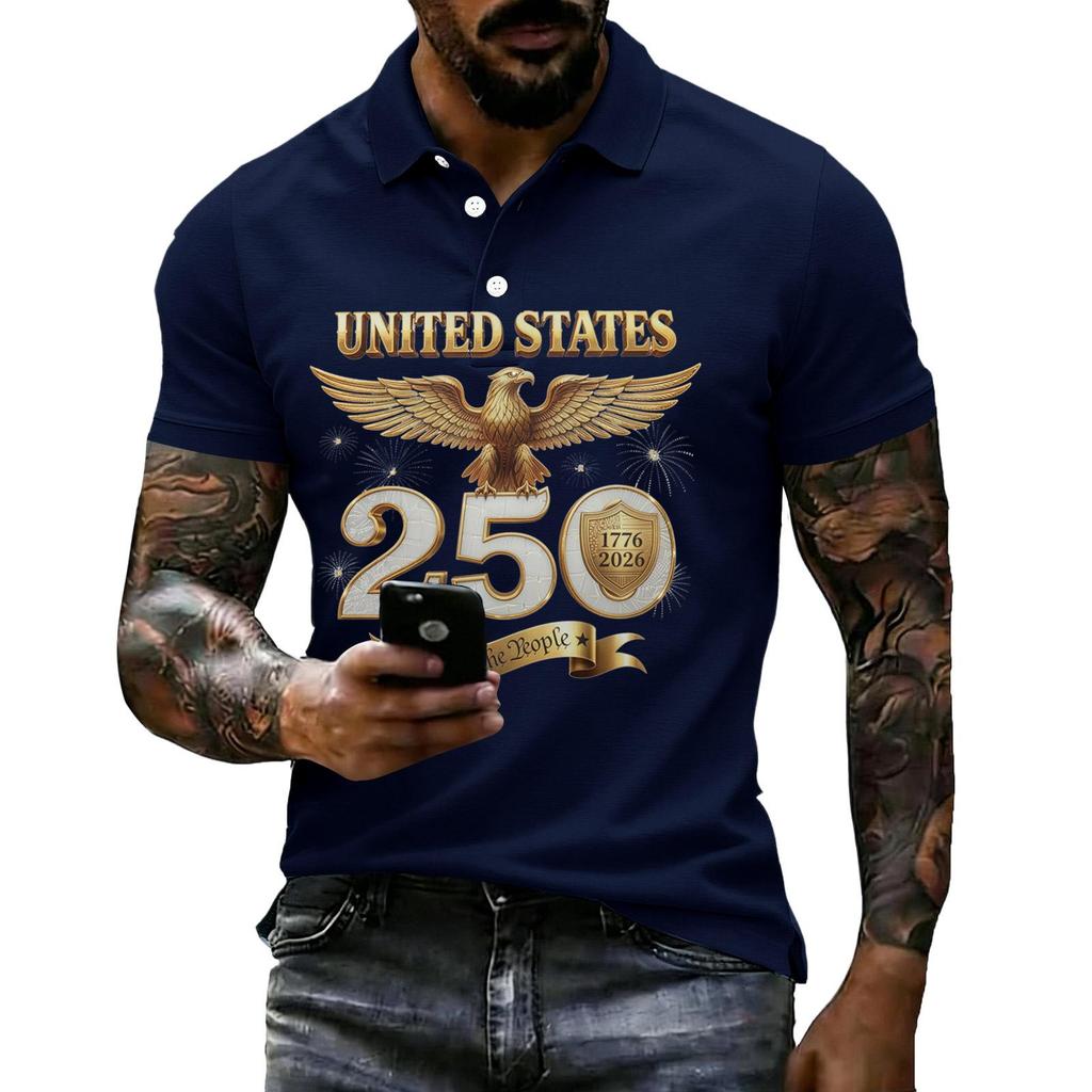 Men's Casual Short Sleeve Polo Shirt with Graphic Print Lightweight Breathable Fabric Classic Fit Comfortable Design for Everyday Wear