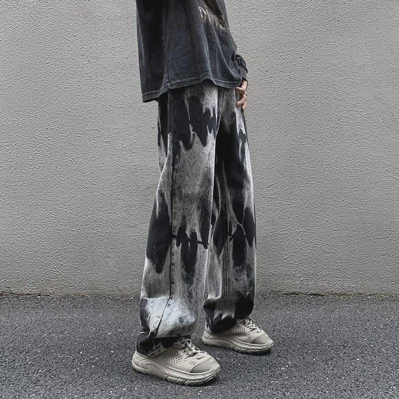 Men's Tie-Dye Gradient Wide-Leg Jeans: American High Street Style