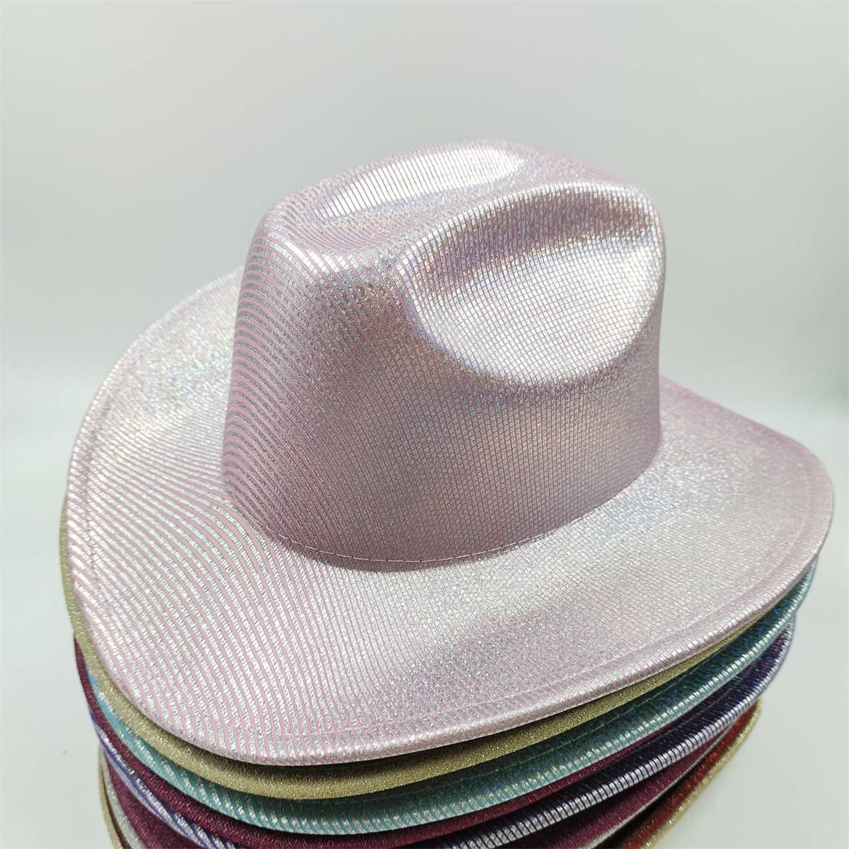Silver colored glitter Cowboy hat Western cowboy men and women retro party stage party Cowboy hat outdoor knight hat Wholesale 56-58cm