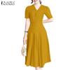ZANZEA Women Summer V-Neck Casual Short Sleeve Dress