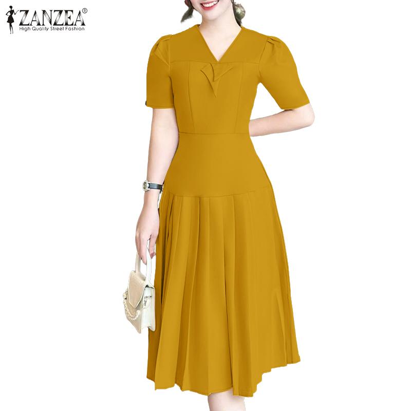 ZANZEA Women Summer V-Neck Casual Short Sleeve Dress