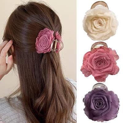 8cm Sweet Fabric Flower Hair Claw Clamp Cute Small Ponytail Folwer Hair Crab Barrettes Girls Hairpins Women Hair Ornament Accessories