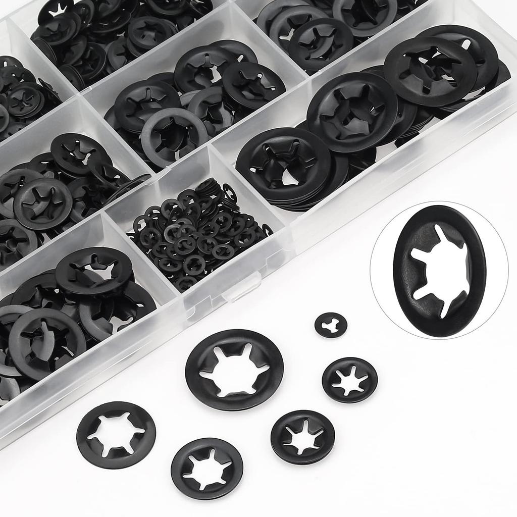 360Pcs Quick Speed Locking Washers Assortment Kits Internal Tooth Star Lock Washers Replacement Push On Locking Washer