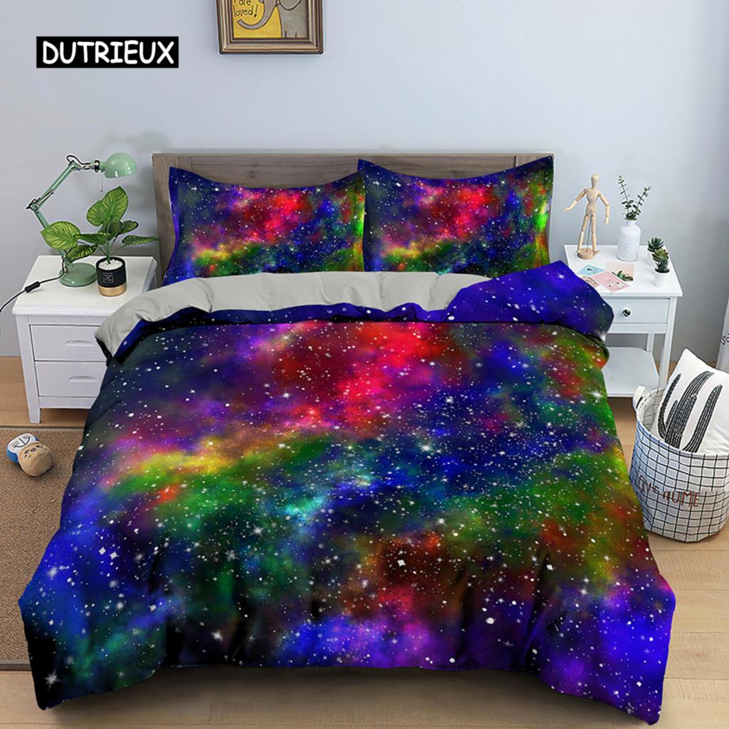 Povlak na přikrývku Barevné hvězdicové ložní prádlo Přehoz na postel Outer Space Povlak na postel Sky Light s potiskem pro děti