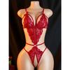 Red See Through Deep V Sexy Underwear Women One-piece Exotic Costumes Porn Hollow Crotchless Backless Erotic Bodysuit Lingerie