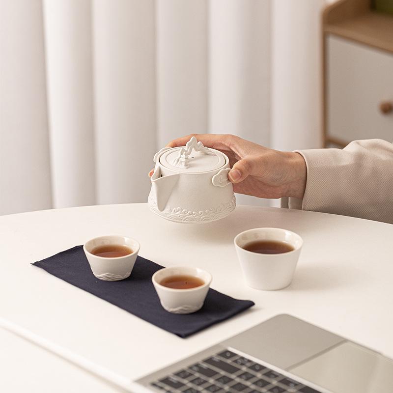 Creative Mountain View Travel Tea Set Small Set Portable One Pot Three Cups Outdoor Tea Set Kuaike Cup Souvenir