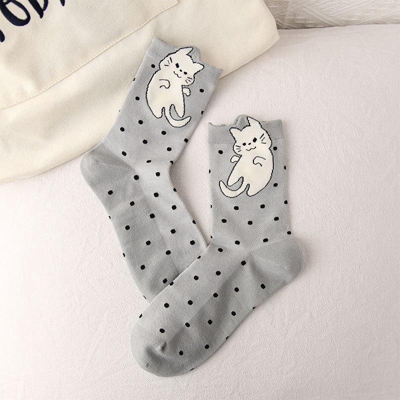 Dongdaemun Cartoon Puppy Mid-Tube Socks For Women, Breathable Thin Boneless With Small Leather Shoes And Cotton Socks