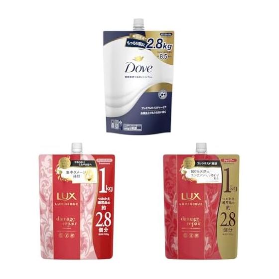[Set Purchase] [Amazon.co.jp Exclusive] Dove [Large Capacity] Body Soap Premium Moisture Care (Body Wash) Refill 2800g + [Large Capacity] LUX Lux