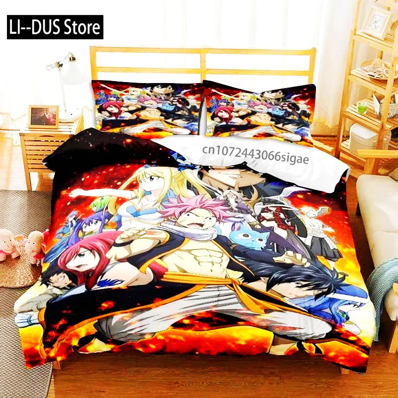 Zestaw pościeli 3D Anime Fairy Tail Zestaw trzyczęściowy na łóżko Poszwa na kołdrę Pojedyncze Podwójne Łóżko Queen Size Zestaw poszwy na kołdrę Sypialnia dla dorosłych chłopców