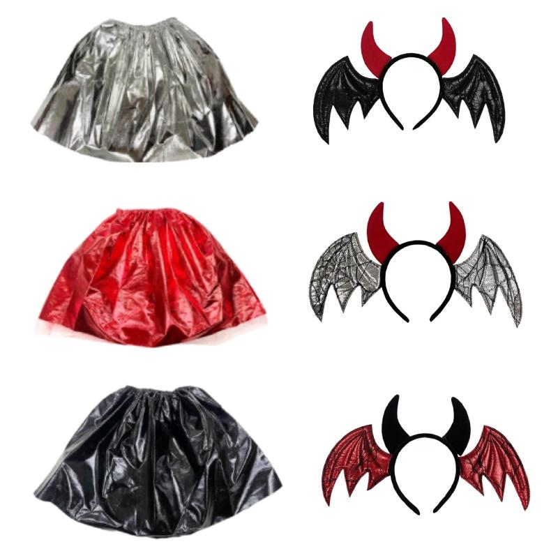Five Dolls Halloween Bat Headband With Funny Animal Wings And Devil Skirt Costume