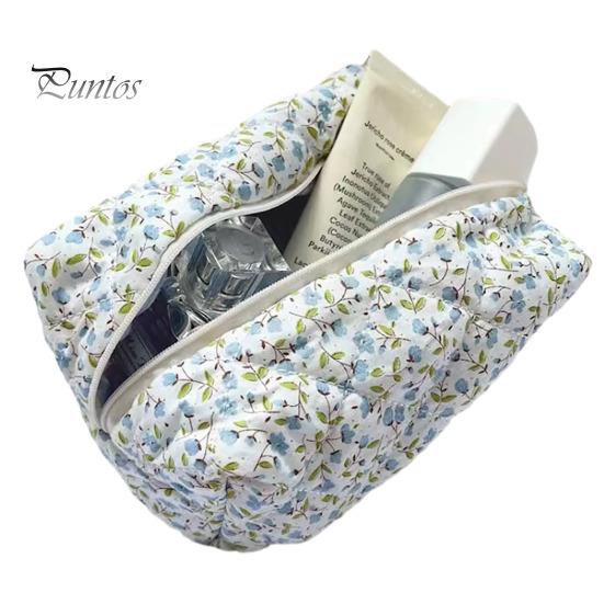 

Косметичка Стильный дорожный органайзер для ухода за кожей с цветочным принтом, гладкая молния, легкий доступ, портативная модная косметичка синий