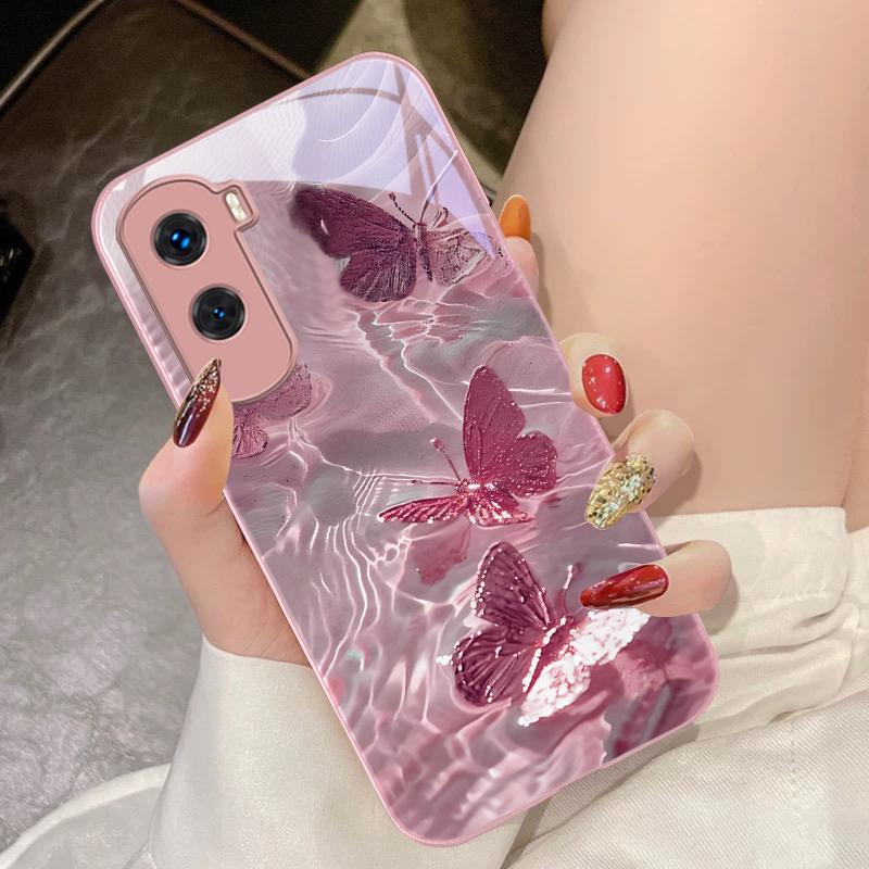 Lucky Butterfly White For Honor 200 90 8X 9X Pro Lite P50 P40 Nova 10 11i P60 Magic4 6 Mate 20 50 Tempered Glass Phone Case