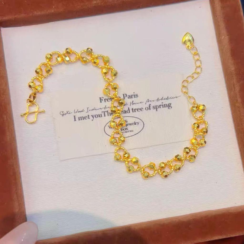 Gold Interlocking Circle Disco Bead Bracelet – Women's Luxurious Starry Sky Design