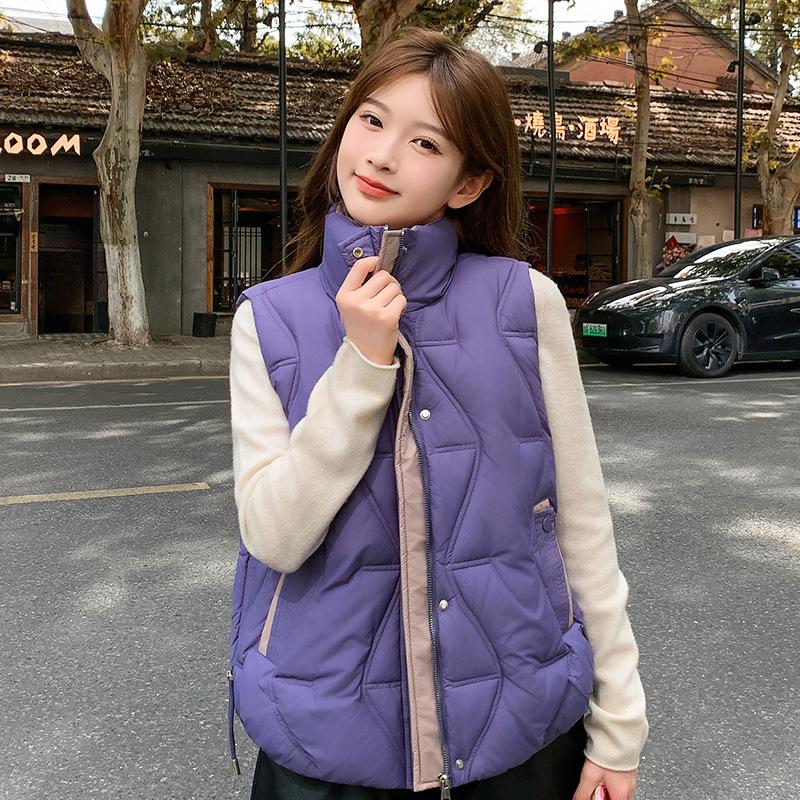 

Весенне-осенняя куртка Пуховый хлопковый жилет Женский 2025 Новый темперамент Стойка воротника Хлопковая куртка Жилет Короткий жилет 2XL фиолетовый