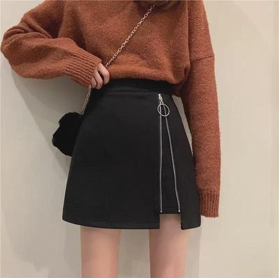 Jupe trapèze taille haute en laine avec fermeture éclair pour femme, automne/hiver 2023