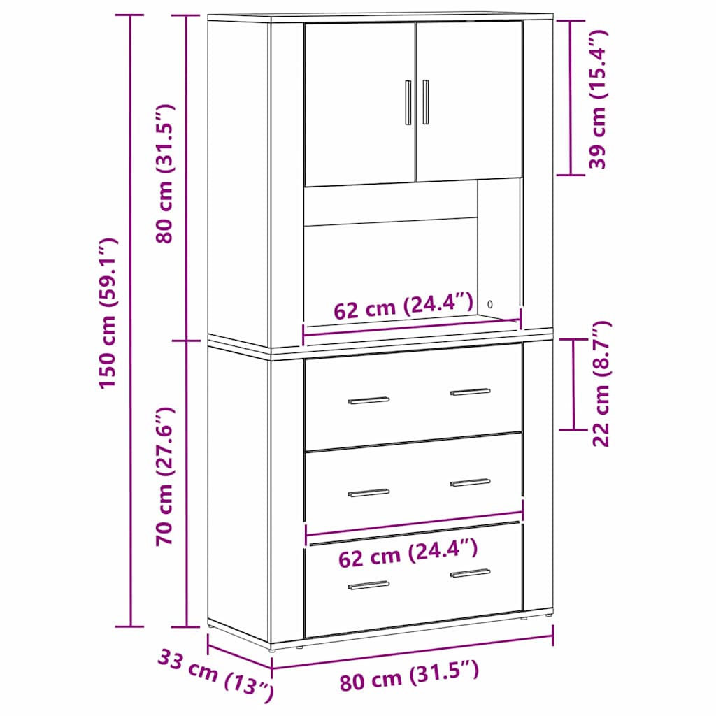 Highboard Artisan Oak 80 x 33 x 150 cm Particleboard