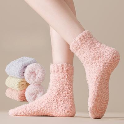 Calzini Invernali e Autunnali in Pile Corallo Caldi al Ginocchio per Donna, Calzini Antiscivolo in Silicone per la Casa