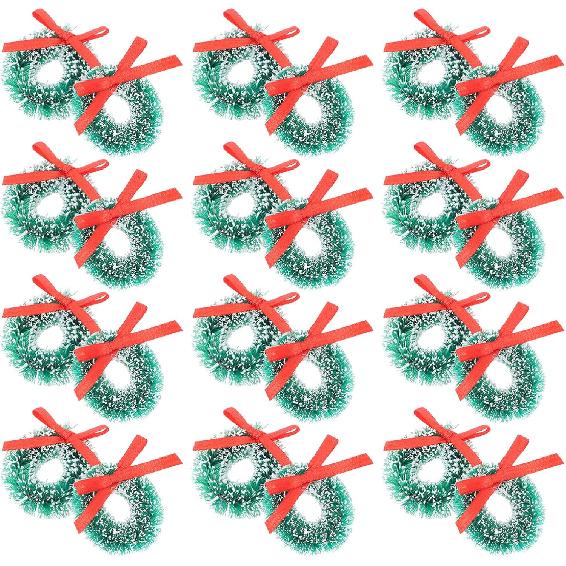 24Pcs Mini Christmas Wreaths 1 Inch Xmas Tree Wreaths Artificial Miniature Frost Sisal Christmas Tree Wreaths for Dollhouse Embellishments for