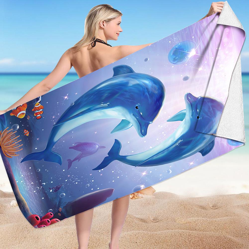 Blue Dolphin Beach Towel Ocean Fish Quick Dry Moon Star Sand Free Microfiber Bath Towel Travel Camping Bathroom for Girls Adults