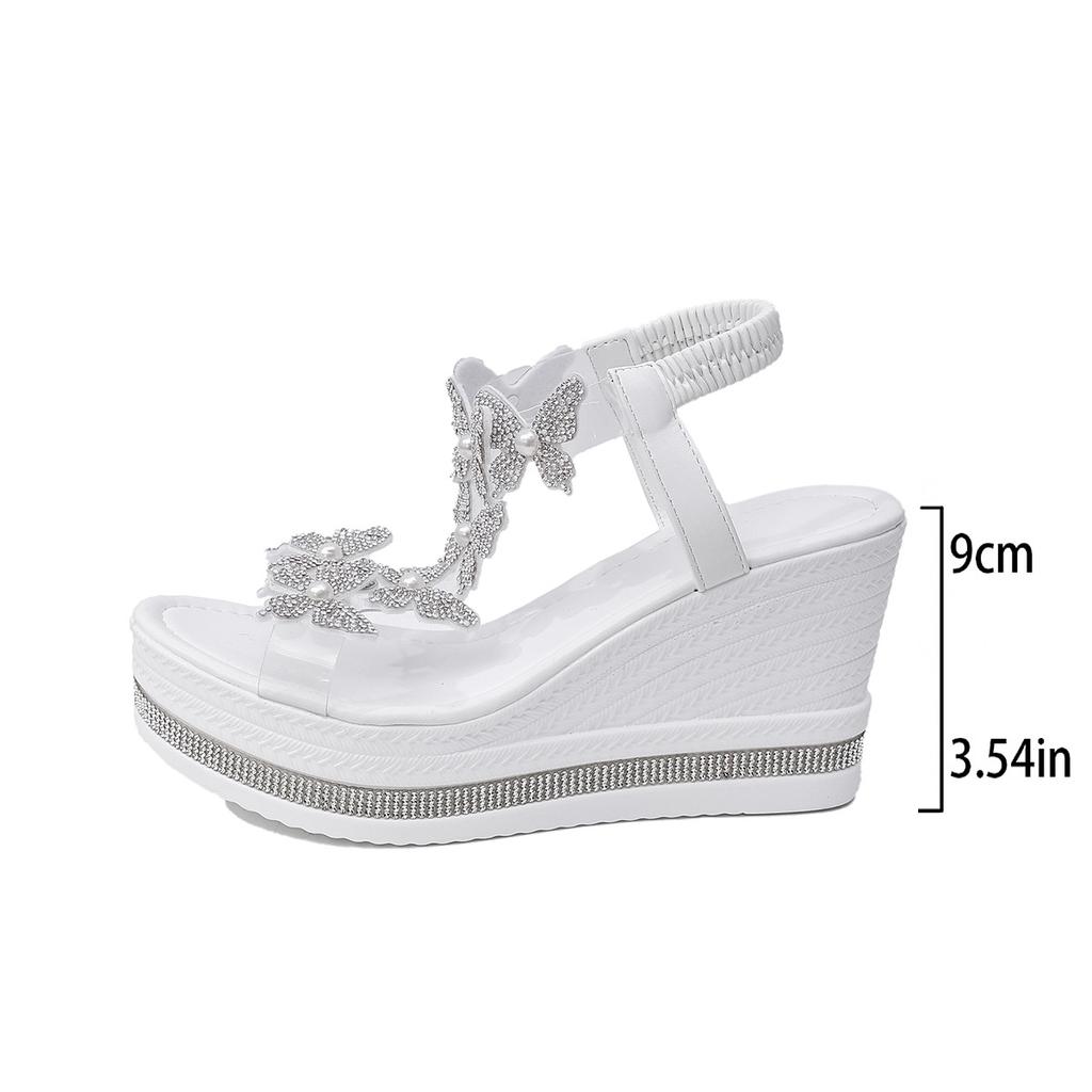 Women's Rhinestone Sandals 2025 Summer New Arrival Outdoor Platform Thick Sole Versatile Wedge Beach Sandals