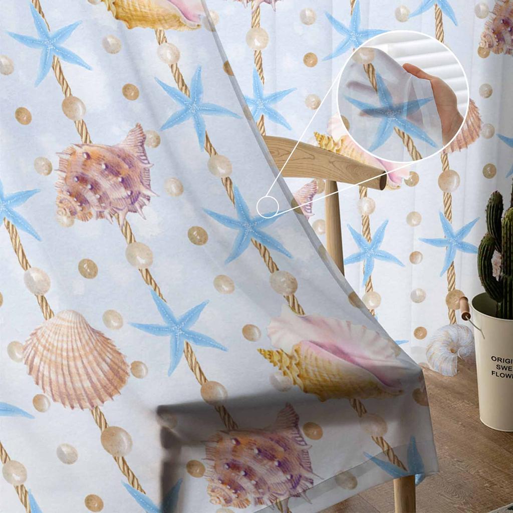 Aquarell Muschel Textur Perlen Tüll Fenstervorhänge für Schlafzimmer Luxus Heimdekor Vorhänge im Wohnzimmer Chiffon Paneele