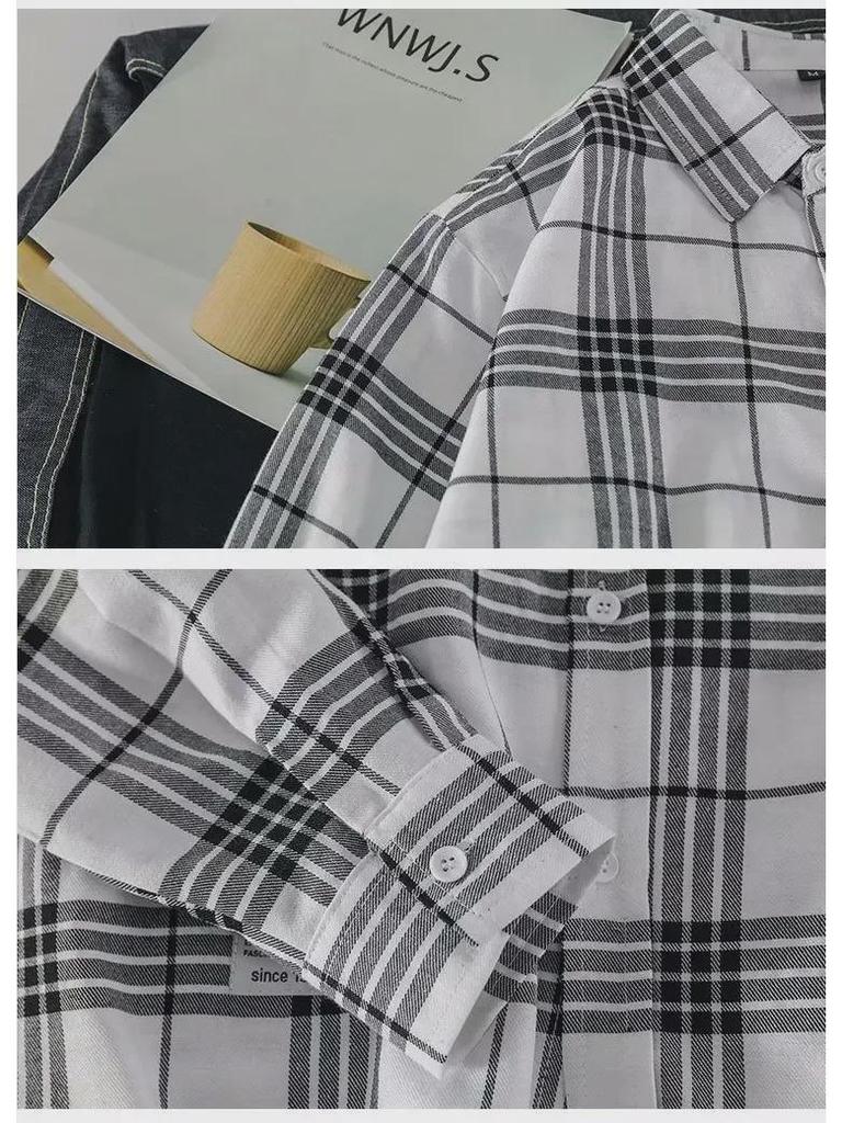 2024 Men's Plaid Shirt: Casual Spring/Autumn Jacket, Long-Sleeved Trendy Student Style