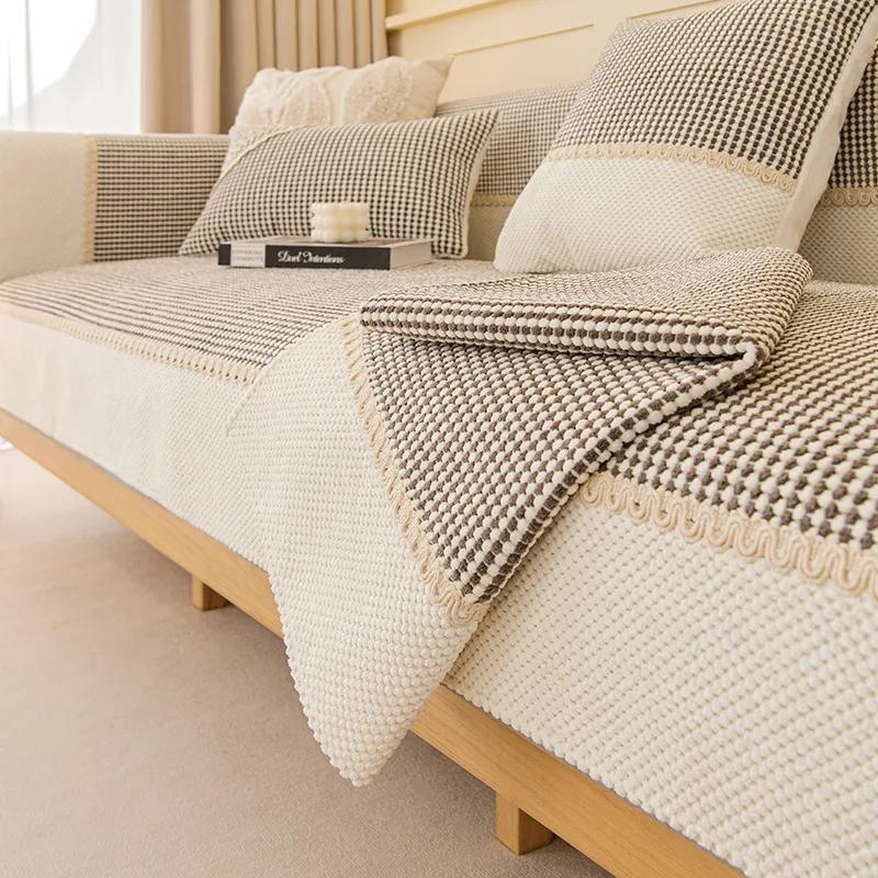 

Сплошной цвет, утолщенная диванная подушка, осенне-зимний коврик для дивана, вельветовая противоскользящая подушка для дивана, однотонный кремовый стиль, чехол для дивана 70x70cm 1pcs