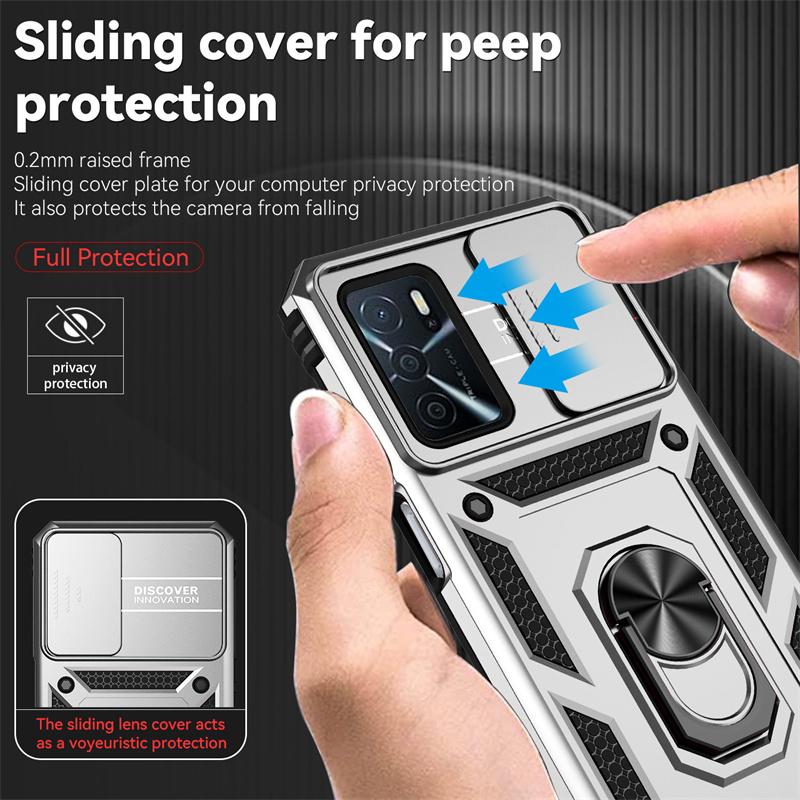 Armor Shockproof Coque For OPPO A16 A16S A54S A74 A94 4G Case Slide Lens Protect Funda for Reno 5 Lite Magnet Holder Ring Cover