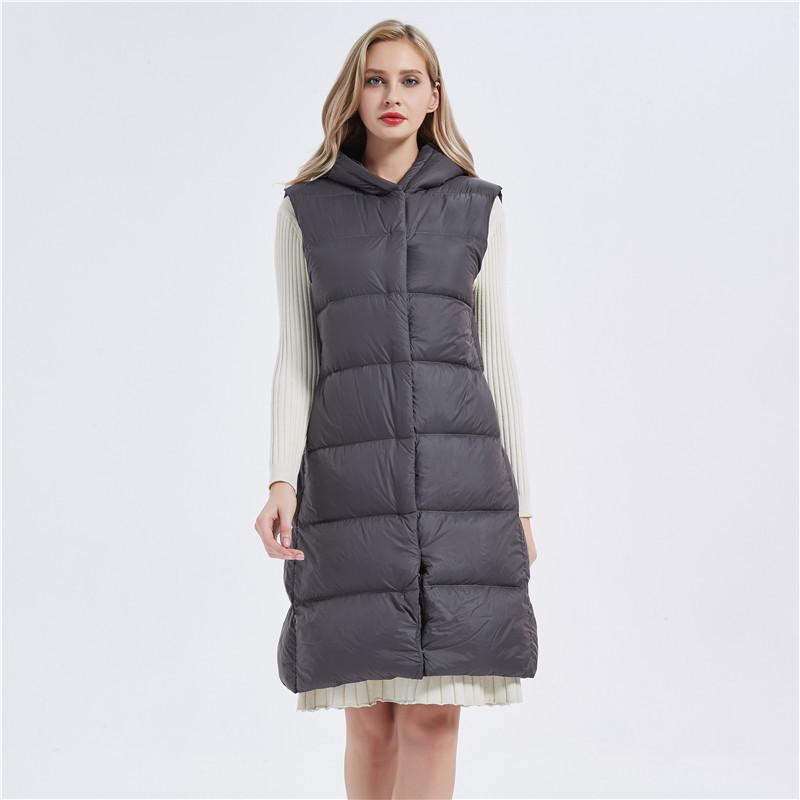 Down vest women's hooded vest jacket women's winter down vest wear down vest women's clothing long over the knee