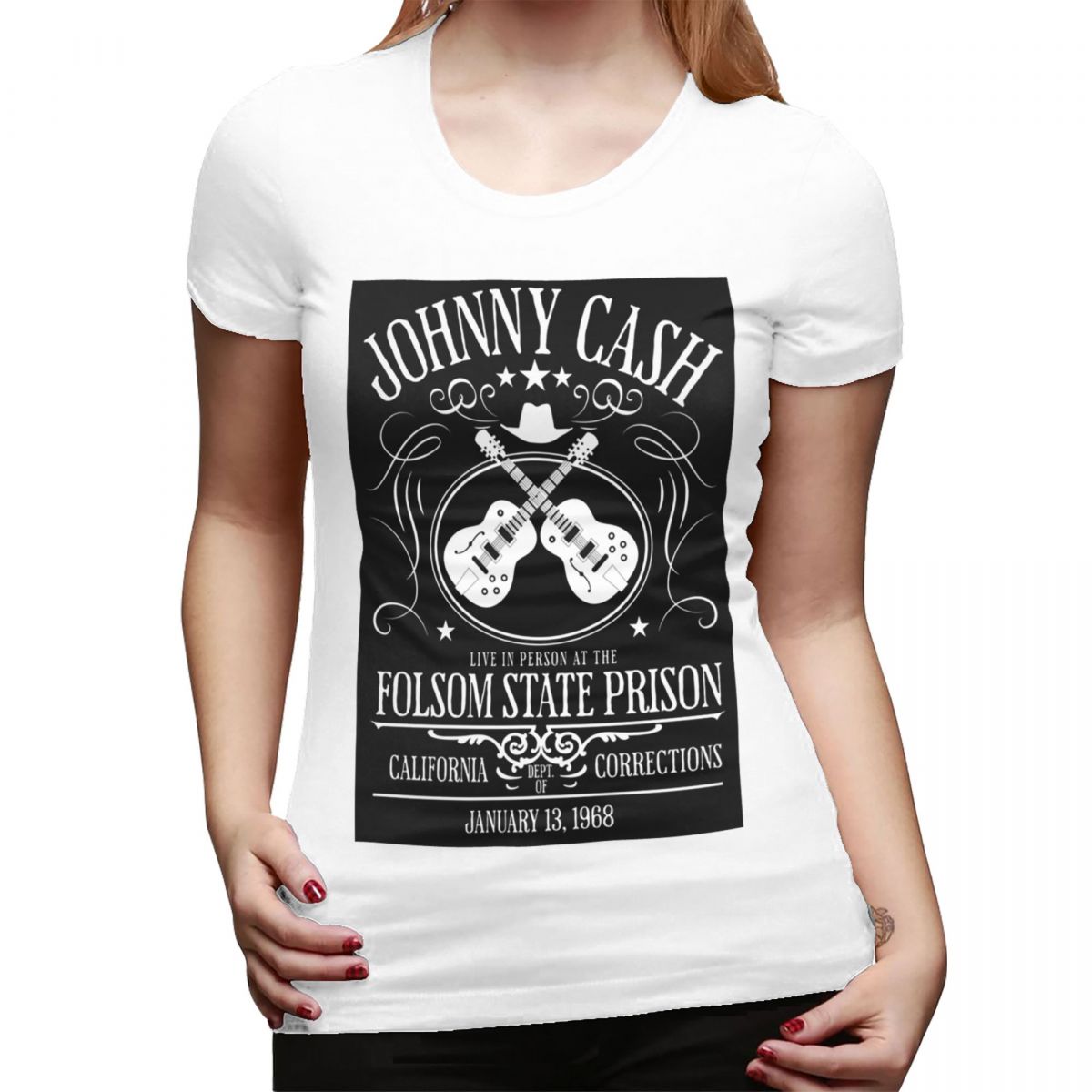 Johnny Cash Live At Folsom State Prison Jan 13 1968 TShirt for Women Crew Neck T Shirts Womens Tees Short Clothes Tops S