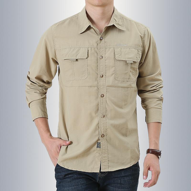 Men Cargo Shirt Men Long Sleeve Casual Shirts High Quality Camisa Militar Overshirt Brand Clothing Black Blouses