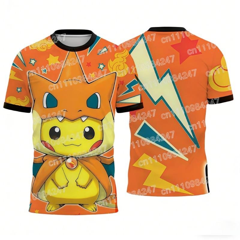 2026 New Ash Ketchum Pikachu Pokemon T-Shirts Anime Short Sleeve Tees Unisex Couple Tops Summer Streetwear for Kids Adults Sport
