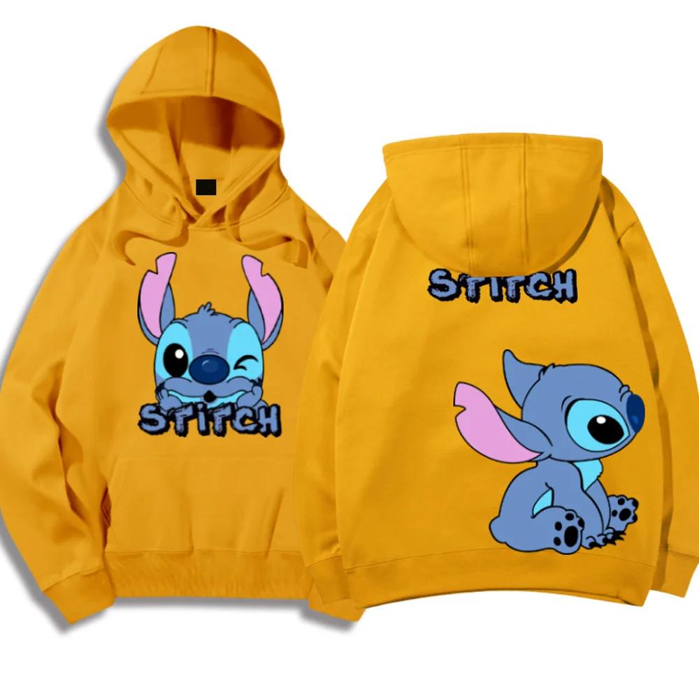 Korean Hoodies Disney Brand Cute Kawaii Star and Stitch Pattern Cartoon Hoodies 2024 Women's Winter Warm Jackets Coats Promotion