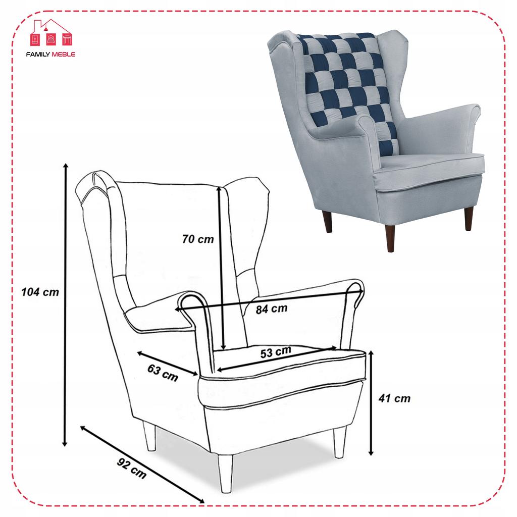 Carol Duo Scandinavian Family Meble Wing Chair, Grey Navy Blue, Steel