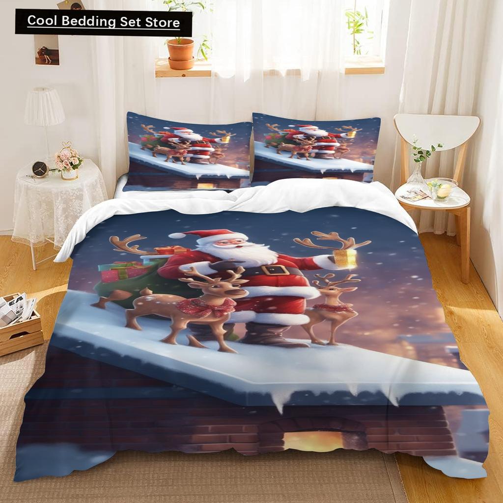 Duvet Cover Set,  Christmas Design Bedding Cover and Pillowcase 75*50cm, Cartoon Children's Bedding Set with Zipper Gift