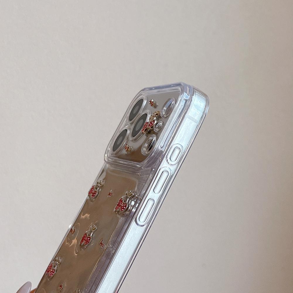 Cute 3D Diamond Cherry Phone Case For iPhone 17 16 15 14 13 12 11 Pro Max Soft Shockproof Cover Epoxy Glitter Shell