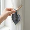 Functional Window Curtain Embellishments Braided Leaf Tieback, Boho Wooden Bead Holder, Textile Decorations Rustic Farmhouse Drapery Holdback