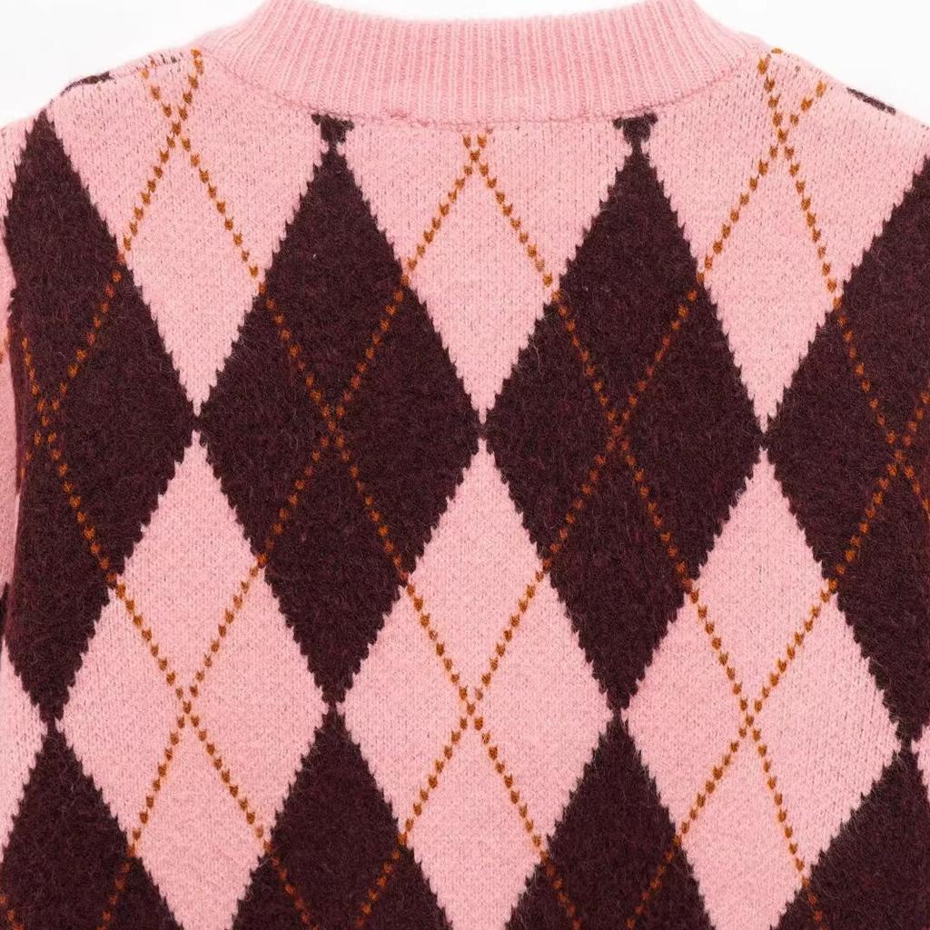 European and American French women's clothing design rhombus jacquard jacket 5755011620