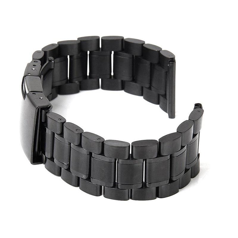 Schwarzes Edelstahl Uhrenarmband Armband Gebogenes Ende Massive Glieder 16mm 18mm 20mm 24mm