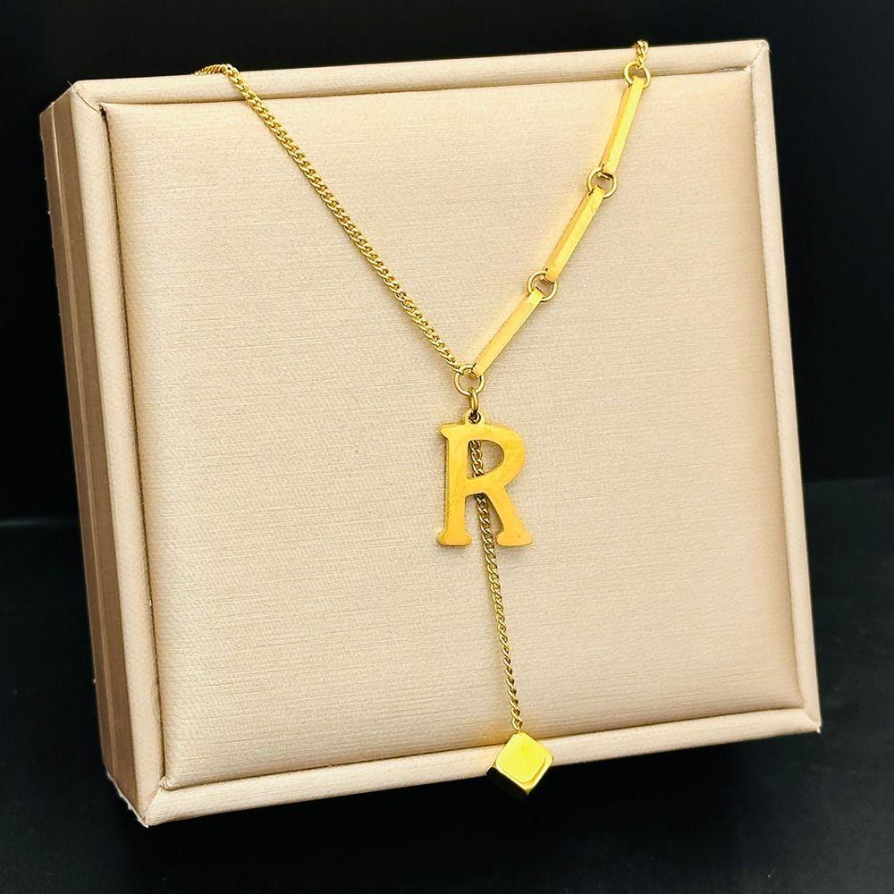 Cube Pendant Letter Necklace All-match Jewelry Accessories Trend Fashion Chain Women Girls