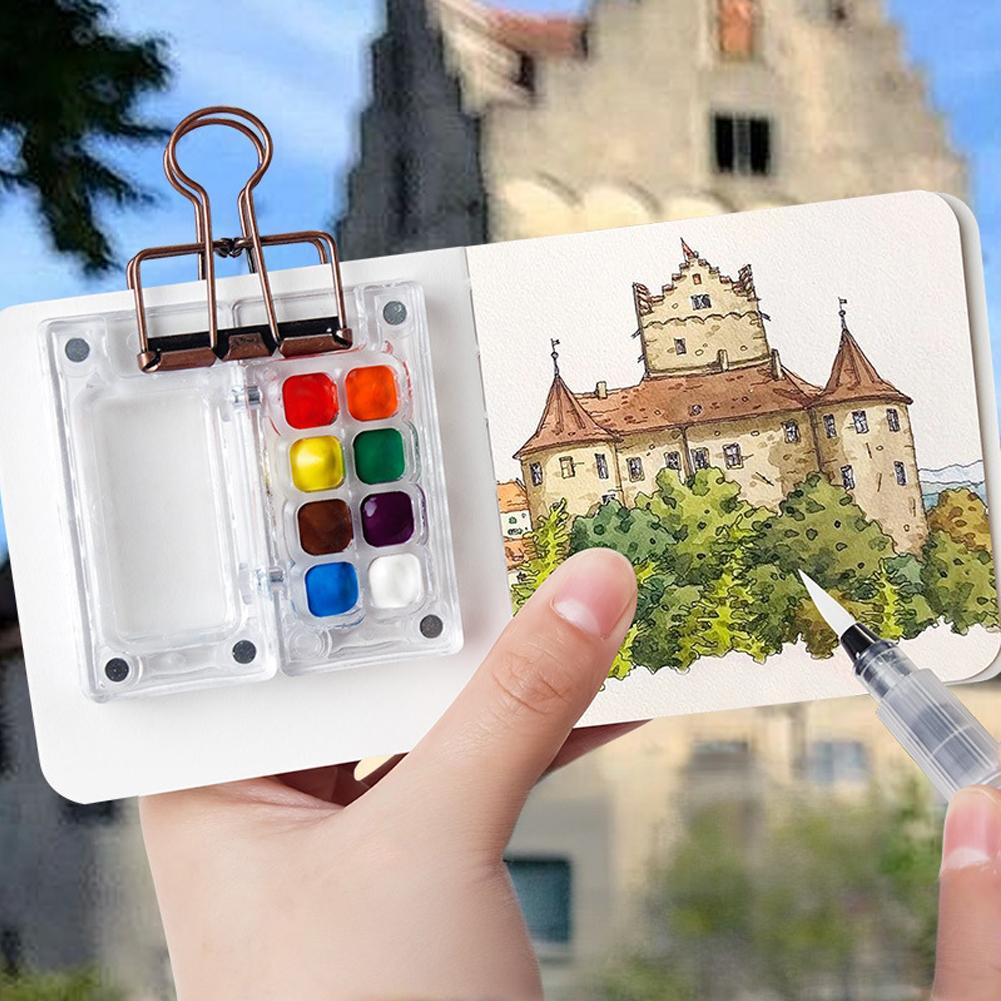 Reise Aquarellfarben Palette Set Mini Taschen Aquarellpalette Skizzenbuch mit Binderklemmen Für Maler Künstler Studenten