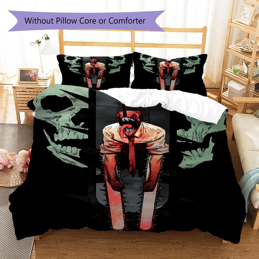 Chainsaw Man Pattern Bedding,Quilt Set Quilt Cover Pillowcase Home Birthday Gift (1 * duvet cover + 2 * pillowcase, without core)