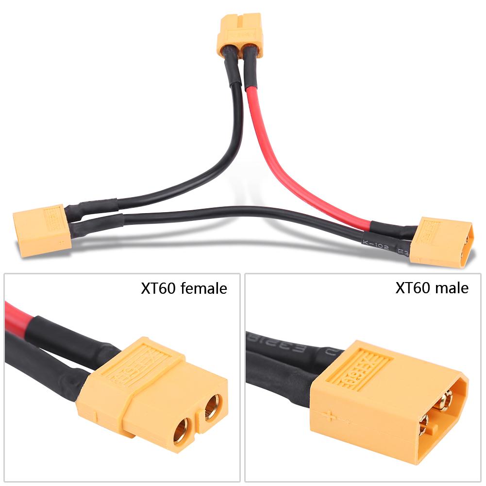 2PcsSet XT60 Series Battery Pack Connector Adapter Cables for RC Lipo 1 Female To 2 Male