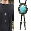 Bolo Tie Necktie Artificial Leather Braided Rope Necklace with Metal Flower Crown Stone Jewelry Cowboy Vintage Neckwear