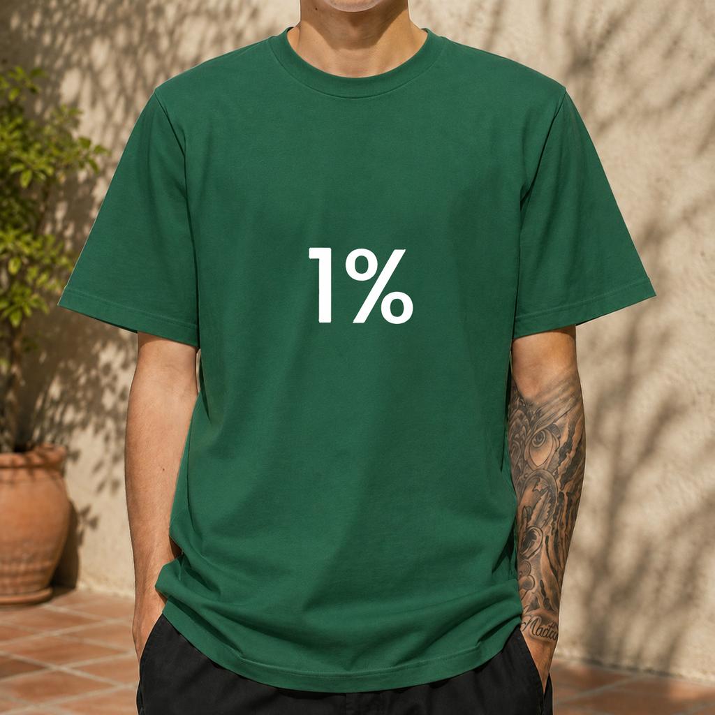 2026 New Pure Cotton Tshirt With One Percent Minimalist Text Print Casual Crew Neck Short Sleeves
