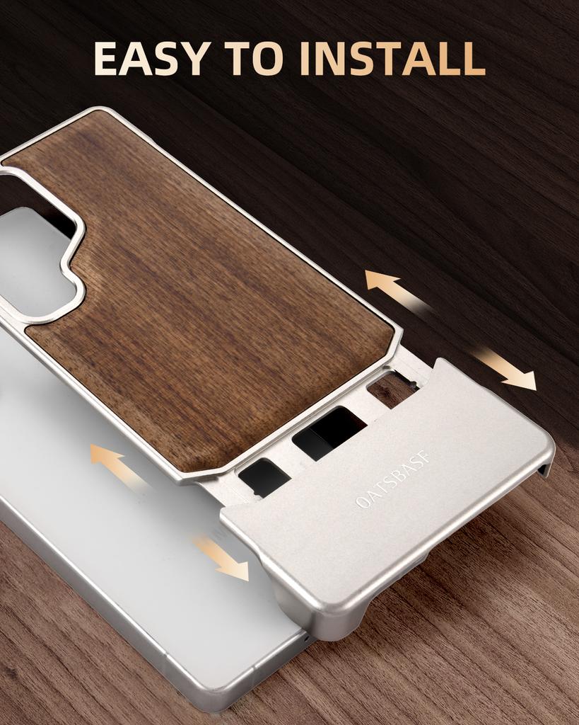 Oatsbasf Solid Wooden Phone Case for Samsung Galaxy S25 Ultra Magnetic Shockproof S25 Ultra Case Metal Frameless Easy To Install