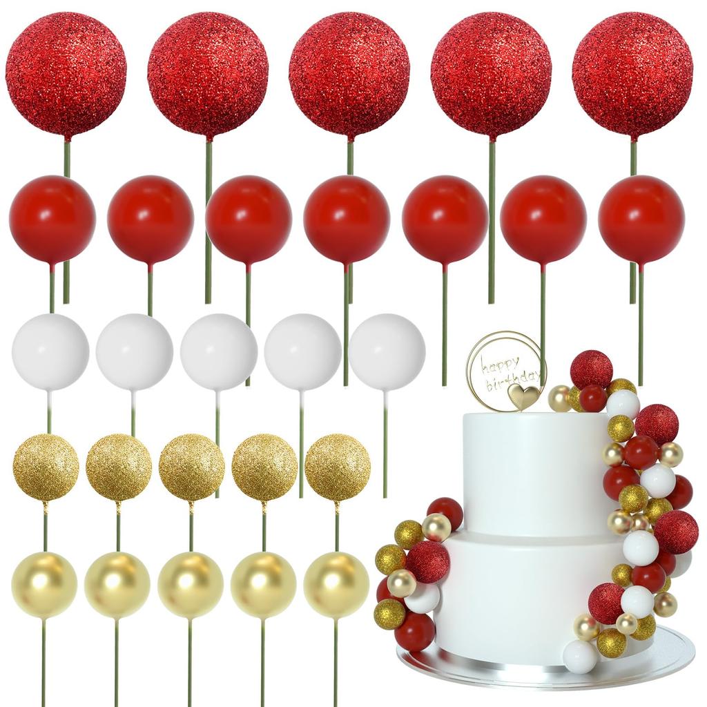 50 Pcs Ball Cake Toppe Glitter Foam Ball for Cake Decorating Decorations for Baby Shower Cake Birthday Cake Toppers Decorations