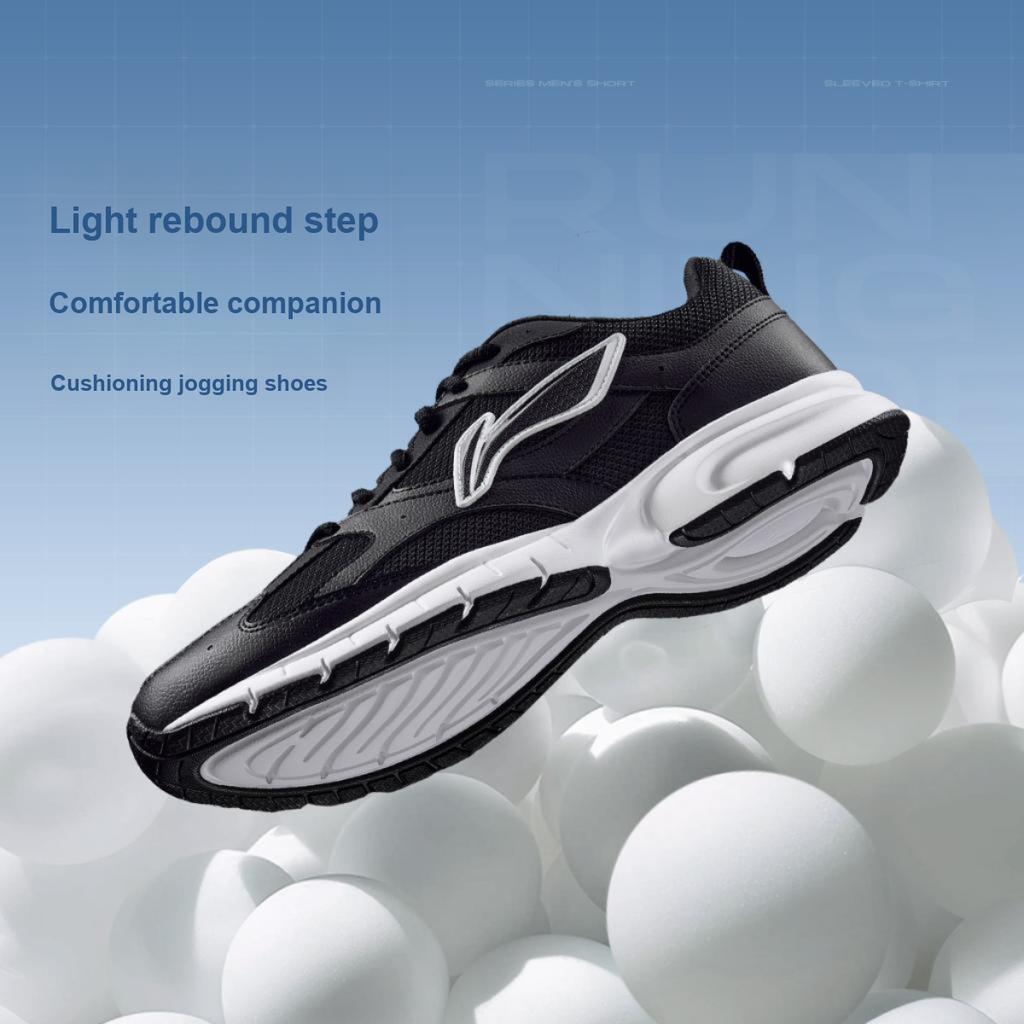 Li Ning Minimalist Trendy Lightweight Rebound Shock Absorption Non-Slip Wear-Resistant Breathable Low-Top Running Shoes Men Sneaker Black ARSU067-1