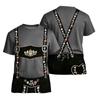 Men's Oktoberfest Short Sleeve T Shirt Vintage Texture Print Loose Fit Casual Summer Daily Wear Top with Embroidered Suspenders Design