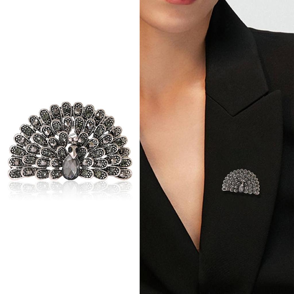 Fashion Retro Corsage Accessories, Full Diamond Peacock Screen Brooch, Creative Personality Flash Animal Pin